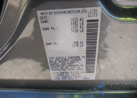 2024 Nissan Altima Sv Intelligent Awd из США, поврежденный, VIN 1N4BL4DW3RN359516